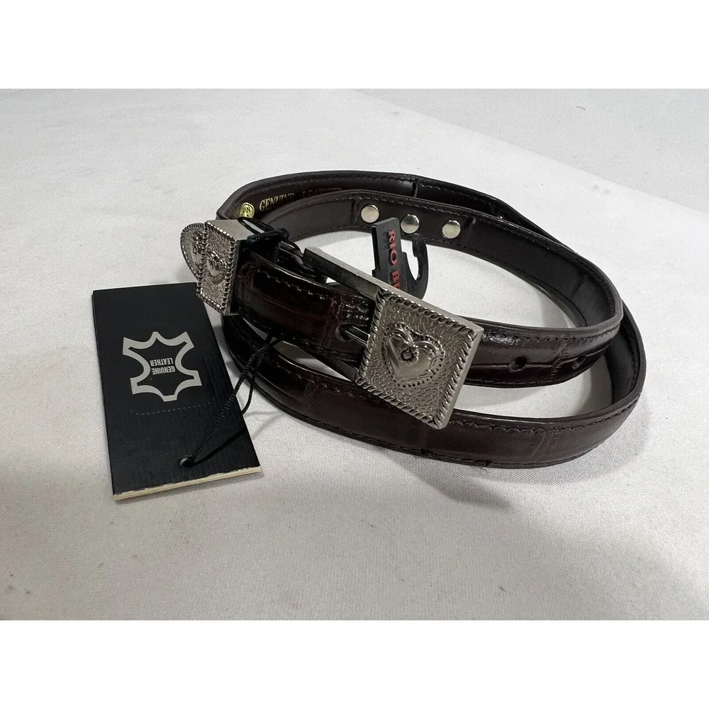 Mak Chantal Skinny Belt Womens L‎ Brown Leather Western Silver Buckle New